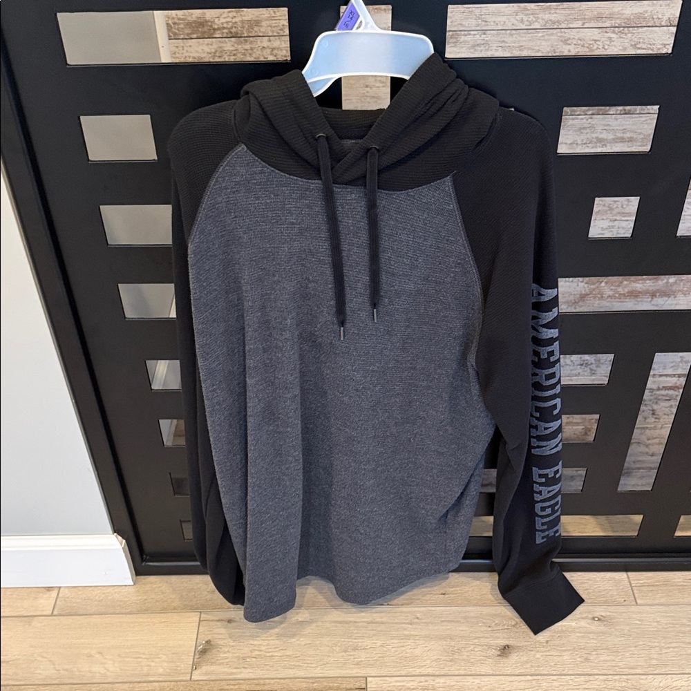 American Eagle Outfitters Men's Charcoal and Black Hoodie